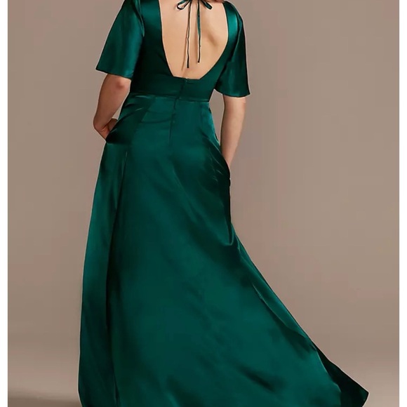 Galina Signature Charmeuse V-Neck Flutter Sleeve Evening Dress in Sienna Size 6 - Picture 2 of 8